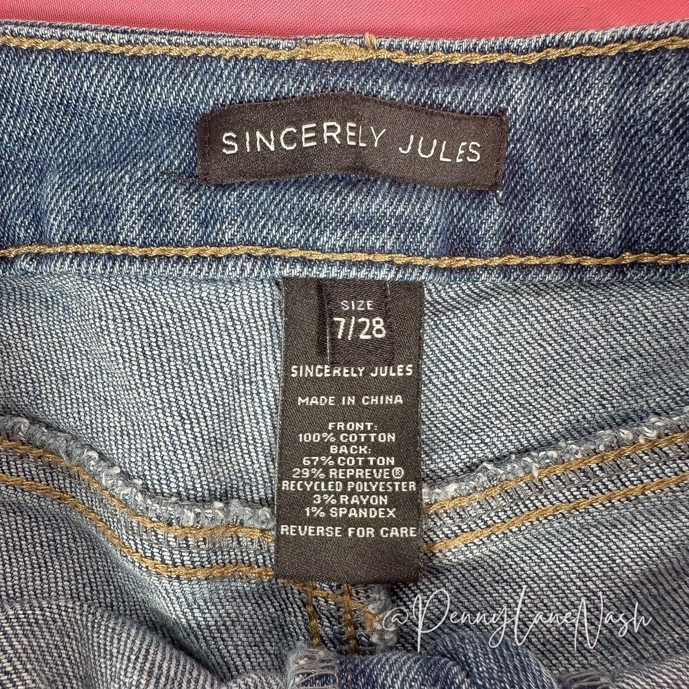 Sincerely Jules Distressed Raw Hem high Rise Denim Jean Shorts - Picture 3 of 7